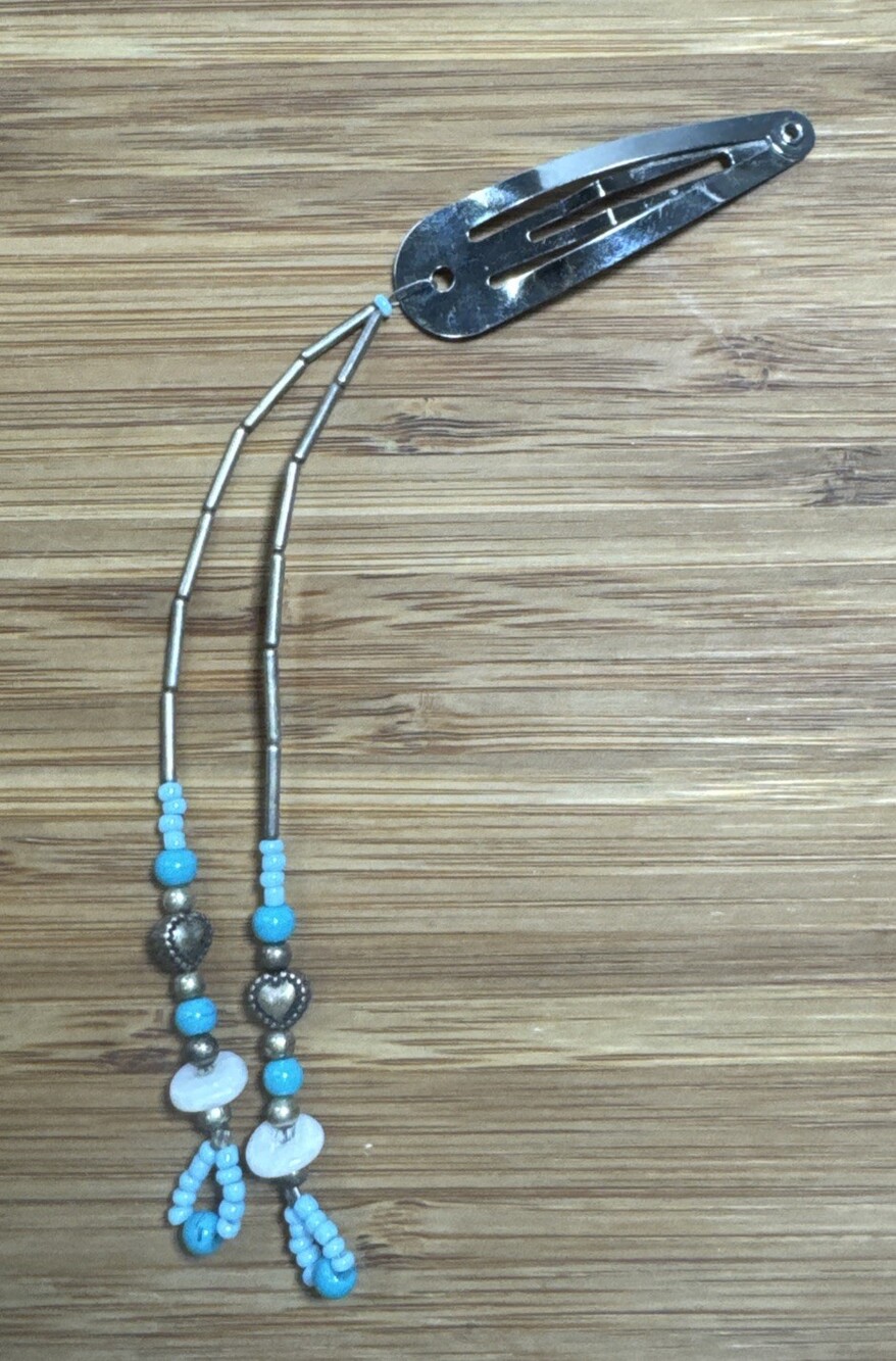 Vintage Handcrafted Liquid Silver Turquoise Beaded Dangle Hair Barrette